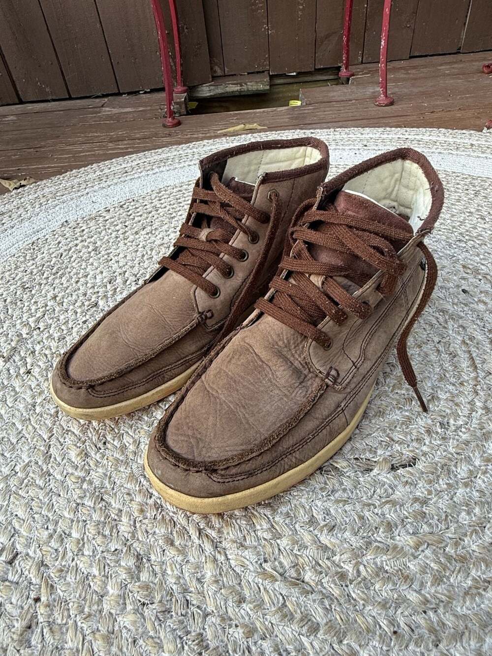 Caterpillar CAT Men's Brown Leather High Top Moc Toe Sneaker Boots